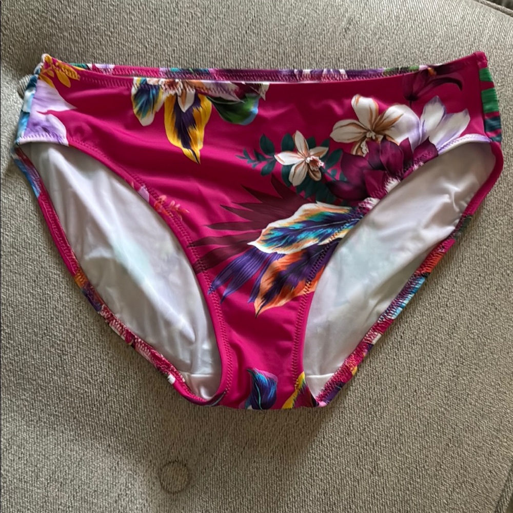 Fantasie Pink Floral Mid Rise Full Coverage Bikini Bottom-Medium